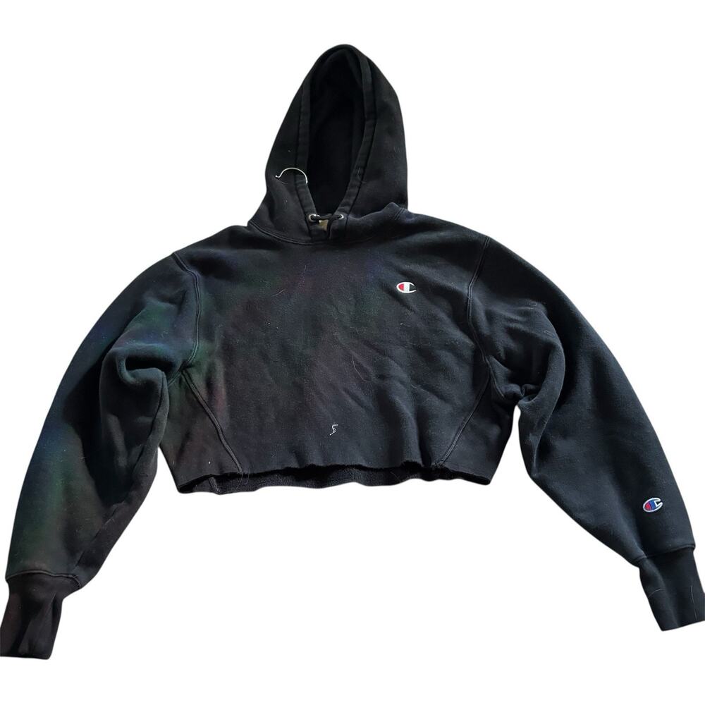 Champion Classic Logo Hoodie Women’s Black Size Medium Cropped